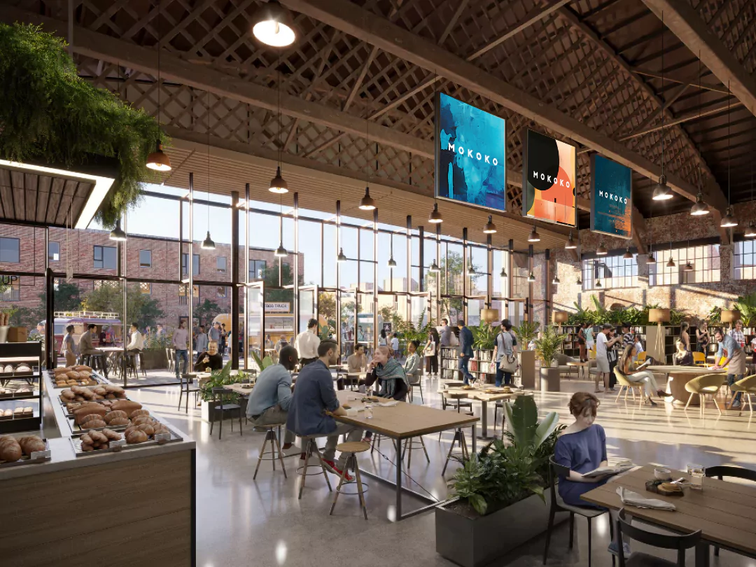 Customers eating, drinking and relaxing at the new Mokoko Bakery location within The Hangar at Brabazon.